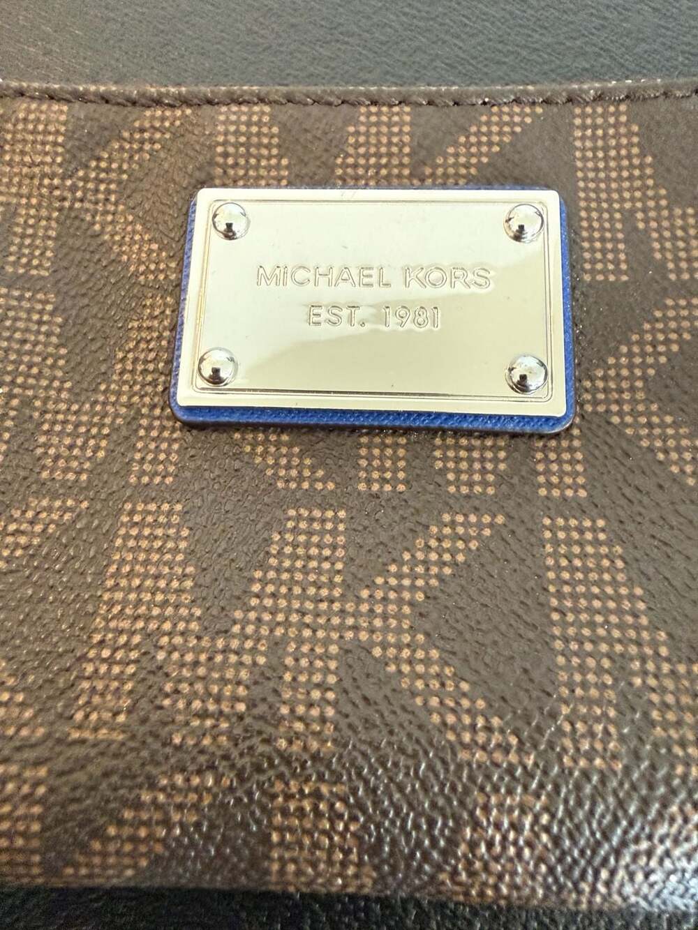 Michael Kors Logo Print Brown and Blue Wristlet Pouch 32T5SJSW1B - Picture 3 of 7